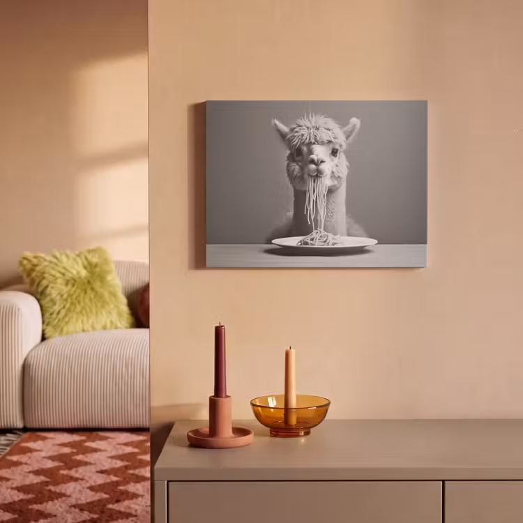 Akustikbild - Alpaka - Nudeln - Schwarz - Weiß - Lustig - Tiere — 2