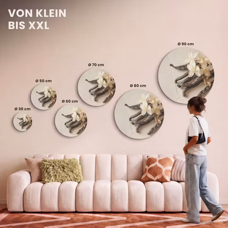 Akustikbild - Rund - Vanille - Geblümt - Beige — 7