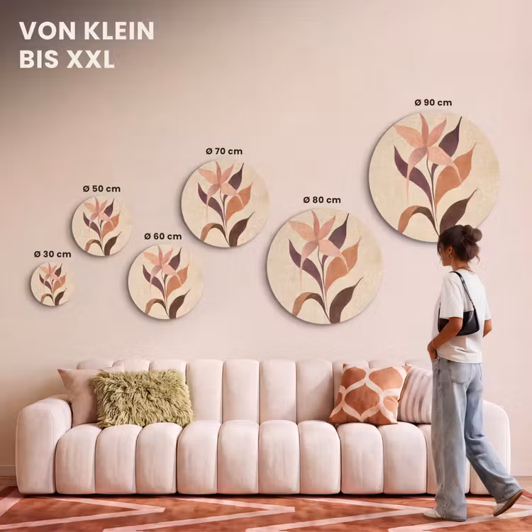 Akustikbild - Rund - Minimalistisch - Blume - Blätter - Beige — 7