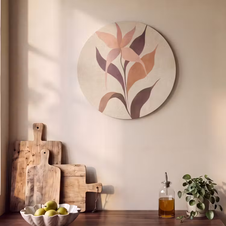 Akustikbild - Rund - Minimalistisch - Blume - Blätter - Beige — 4