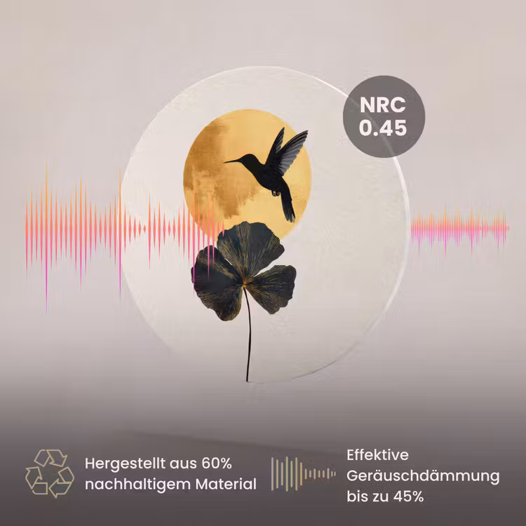 Akustikbild - Rund - Schwarzer Kolibri - Blume - Goldener Kreis — 3