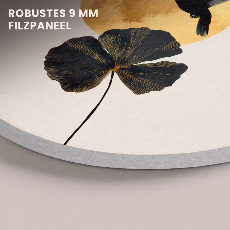 Akustikbild - Rund - Schwarzer Kolibri - Blume - Goldener Kreis — 5