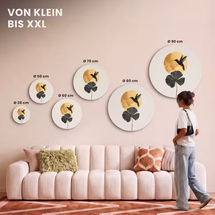 Akustikbild - Rund - Schwarzer Kolibri - Blume - Goldener Kreis — 7