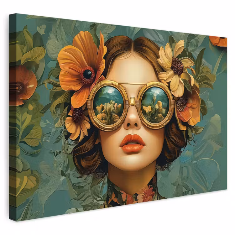 Outdoor Leinwand - Frau - Blumen - Schmetterlinge - Natur - Vintage — 1