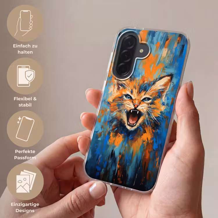 Handyhülle - Katze - Bunt - Orange - Blau — 4