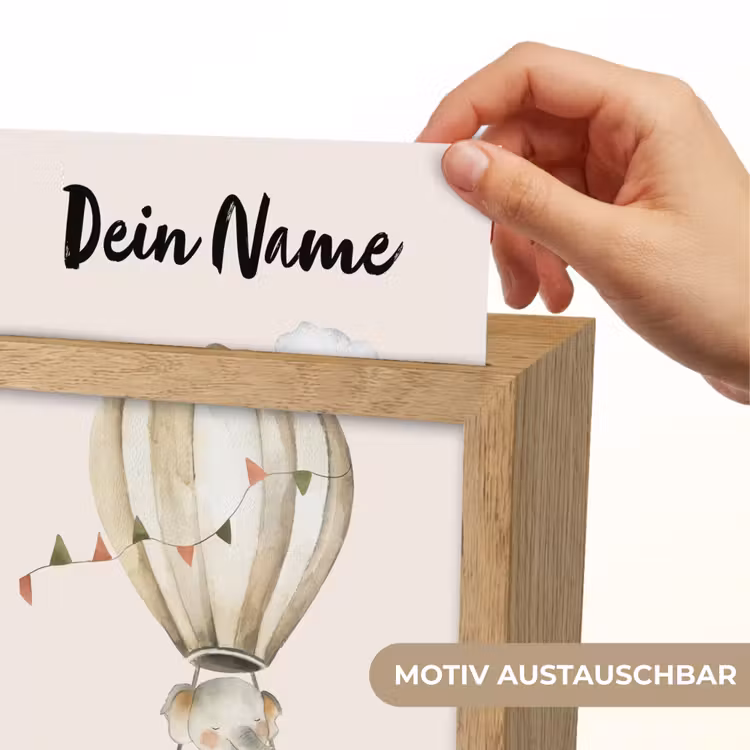 Nachtlicht Kinder mit Namen - Heißluftballon - Elefant - Aquarell - Beige - Tiere — 3