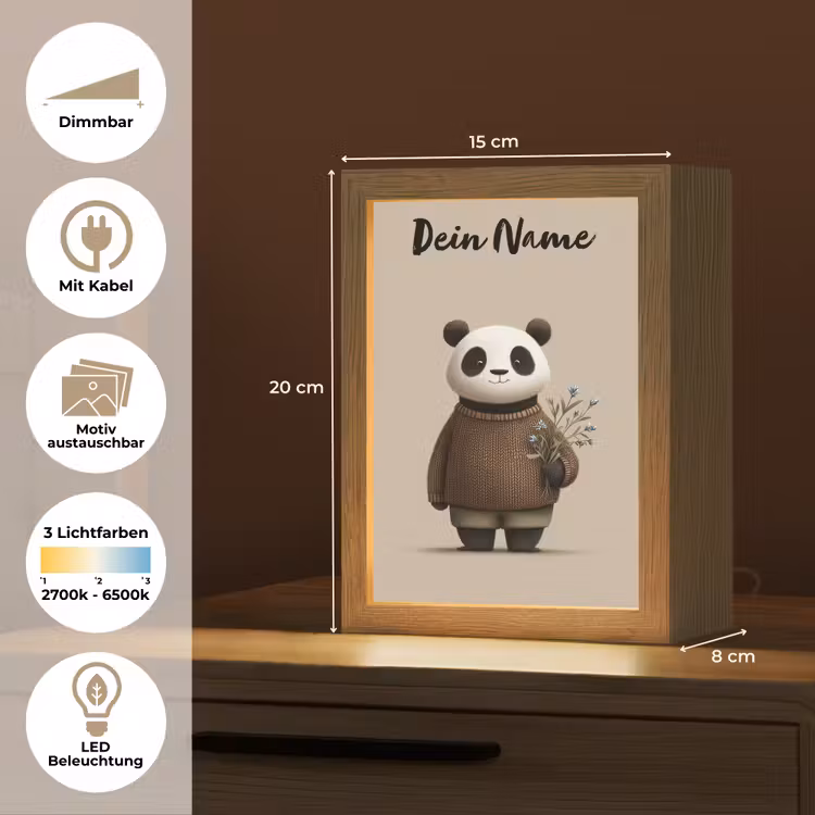 Nachtlicht Kinder mit Namen - Panda - Blaue Blumen - Sanftheit — 9
