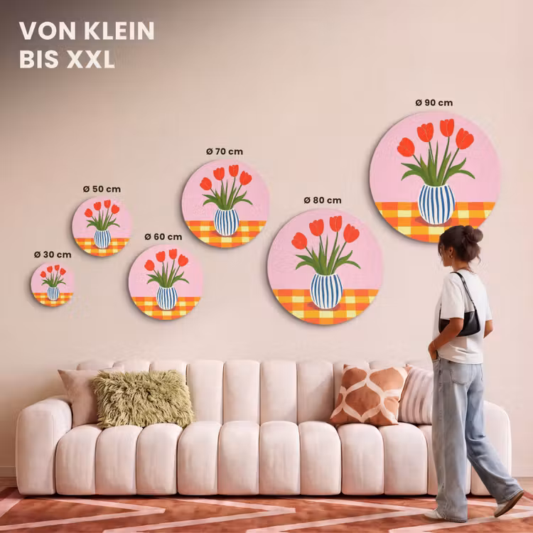 Akustikbild - Rund - Tulpen - Rosa - Vase — 7