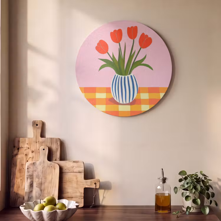 Akustikbild - Rund - Tulpen - Rosa - Vase — 4