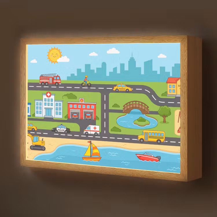 Nachtlicht Kinder - Stadt – Verkehr – Karikatur — 1