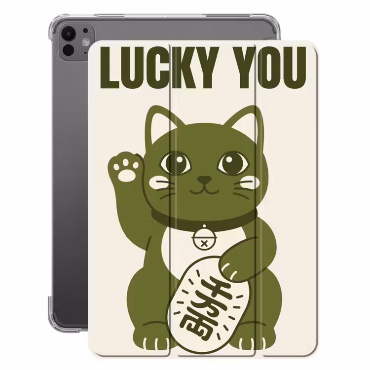 iPad-Hülle - Katze – Glück – Tiere – Modern – Grün — 1