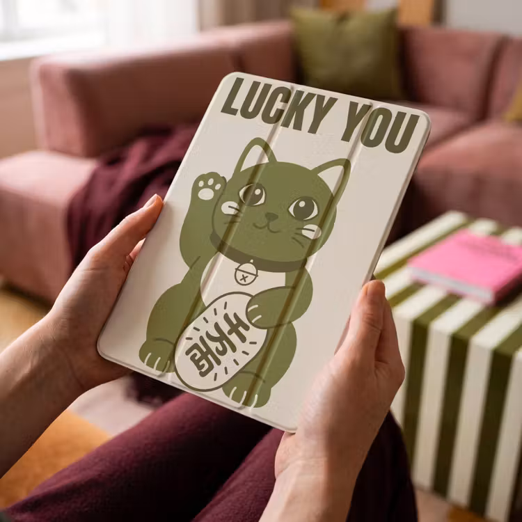 iPad-Hülle - Katze – Glück – Tiere – Modern – Grün — 4