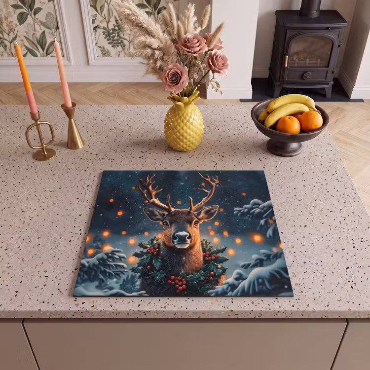 Herdabdeckplatte - Hirsch - Weihnachten - Winter - Schnee - Weihnachtskranz — 2