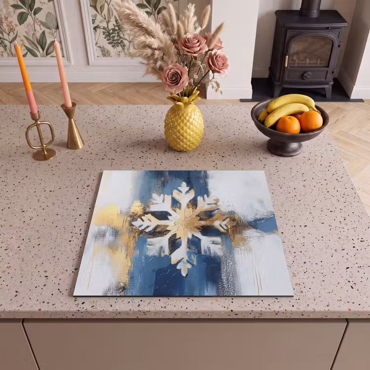 Herdabdeckplatte - Abstrakt - Winter - Schneeflocke - Schnee - Gold — 2