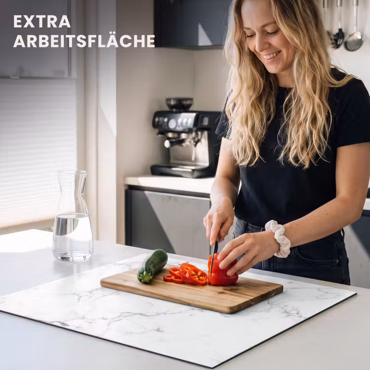 Herdabdeckplatte - Marmor - Weiß - Grau - Luxus - Marmoroptik - Strukturiert — 4