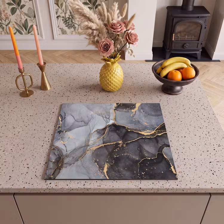 Herdabdeckplatte - Marmor - Abstrakt - Gold - Grau — 2