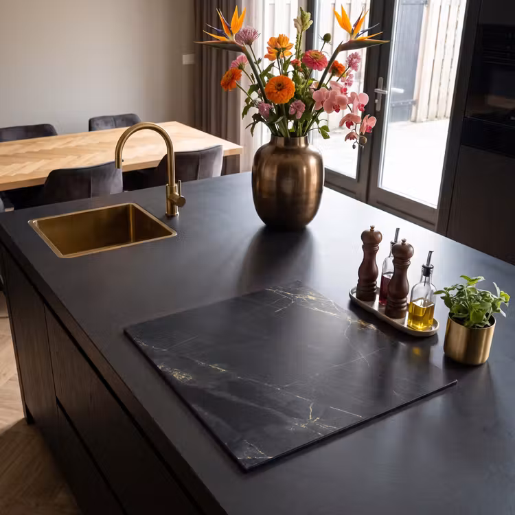 Herdabdeckplatte - Schwarz - Gold - Marmor — 5