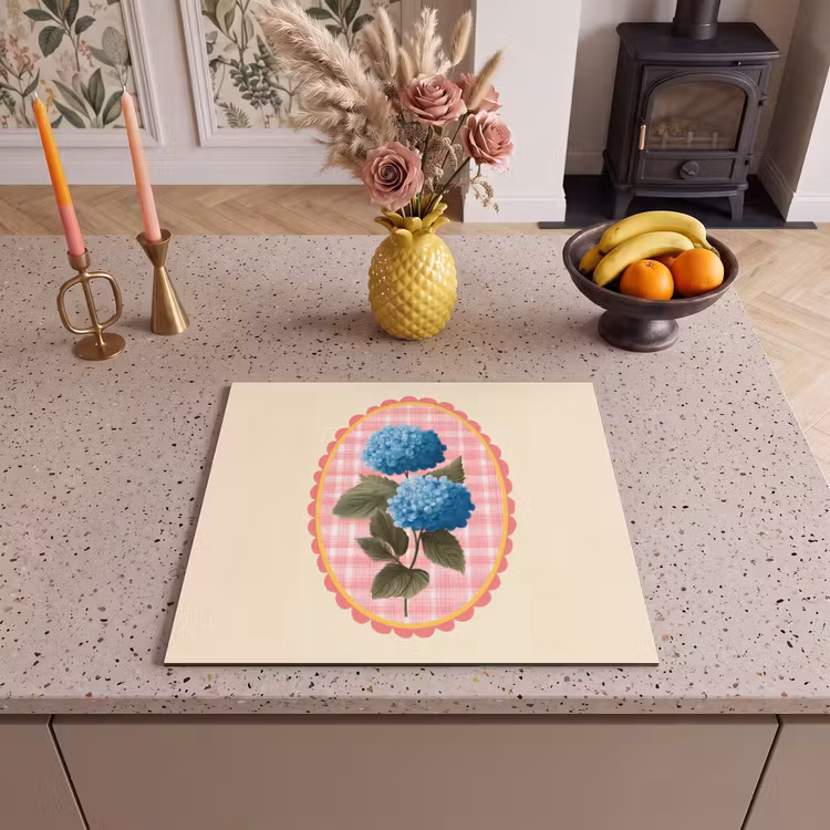 Herdabdeckplatte - Blumen - Blau - Liste - Blätter — 2