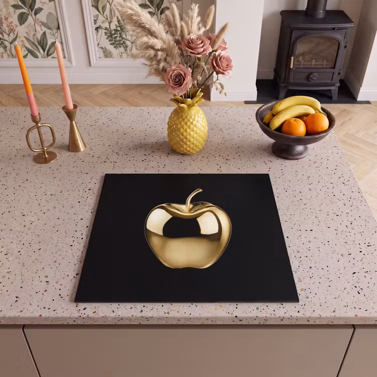 Herdabdeckplatte - Apfel - Gold - Chrom - Schwarz — 2