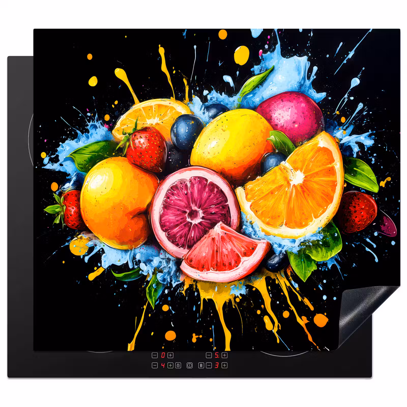 Herdabdeckplatte - Obst - Graffiti - Bunt - Orange - Erdbeere - Abstrakt — 1