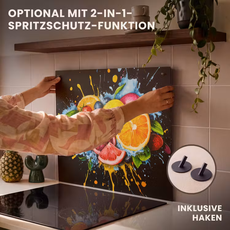 Herdabdeckplatte - Obst - Graffiti - Bunt - Orange - Erdbeere - Abstrakt — 10