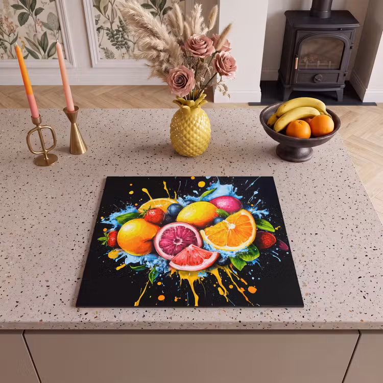 Herdabdeckplatte - Obst - Graffiti - Bunt - Orange - Erdbeere - Abstrakt — 2
