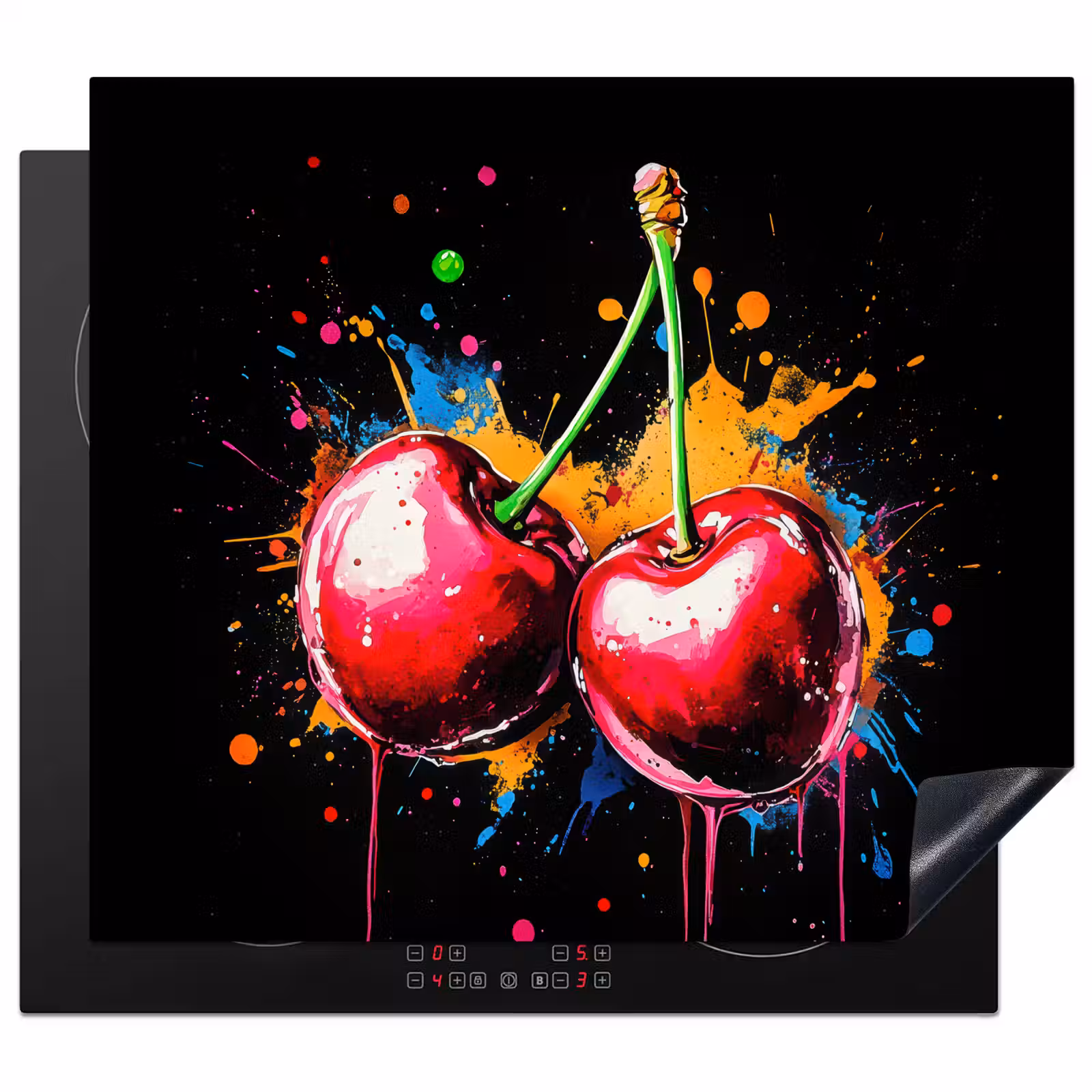 Herdabdeckplatte - Kirschen - Obst - Graffiti - Farbe - Abstrakt - Modern - Farbenfroh — 1