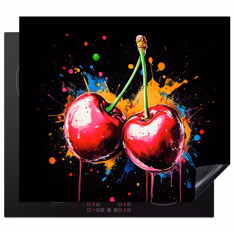 Herdabdeckplatte - Kirschen - Obst - Graffiti - Farbe - Abstrakt - Modern - Farbenfroh — 1