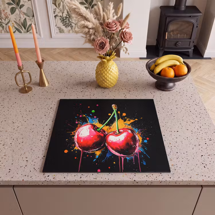Herdabdeckplatte - Kirschen - Obst - Graffiti - Farbe - Abstrakt - Modern - Farbenfroh — 2