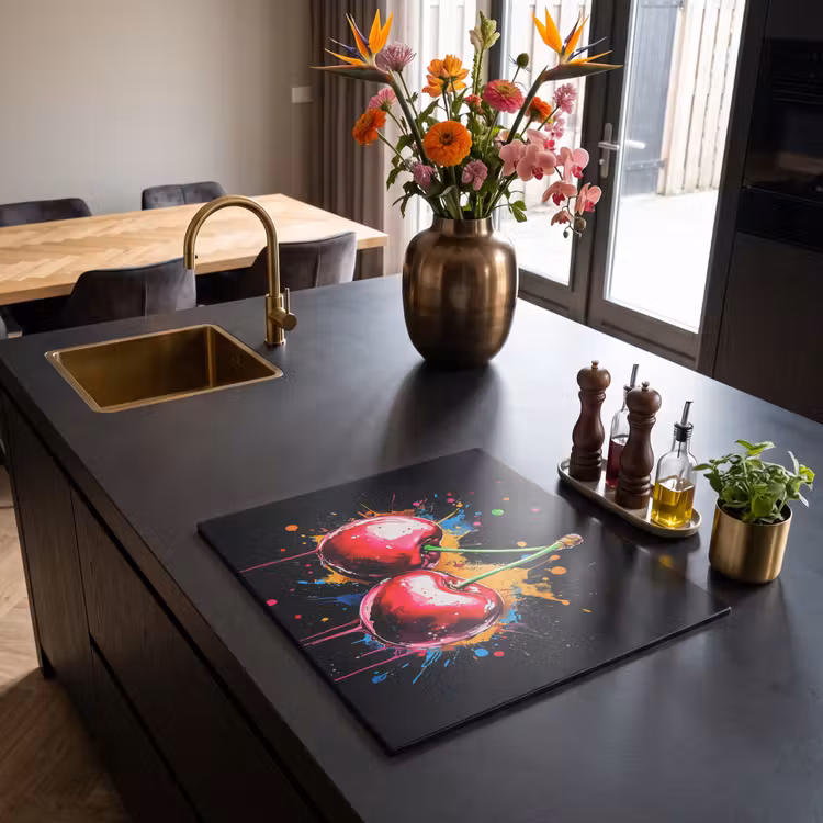 Herdabdeckplatte - Kirschen - Obst - Graffiti - Farbe - Abstrakt - Modern - Farbenfroh — 5