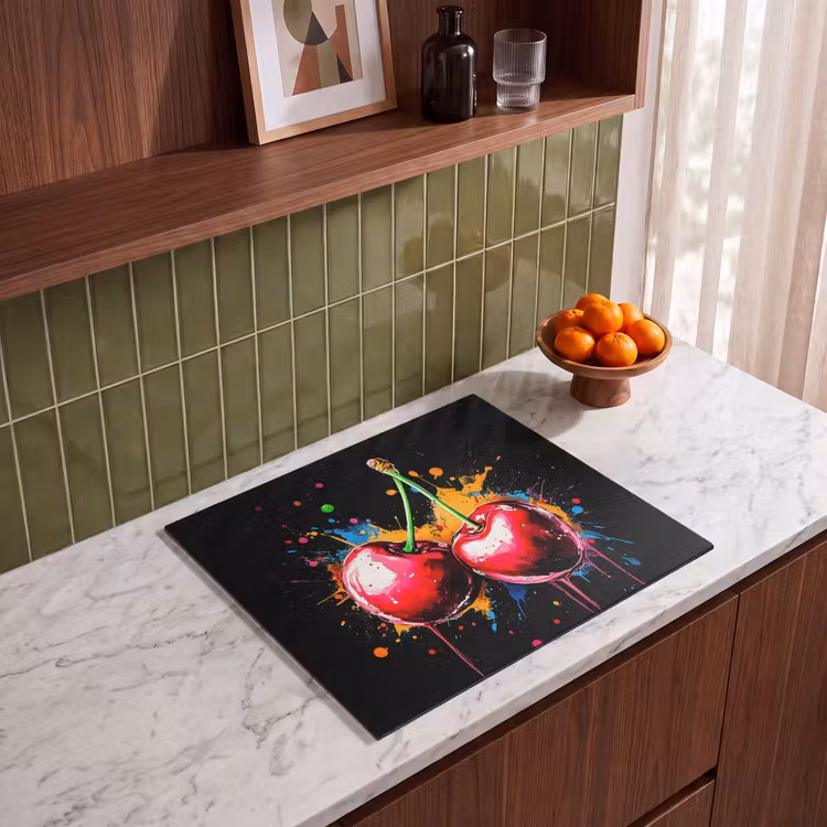 Herdabdeckplatte - Kirschen - Obst - Graffiti - Farbe - Abstrakt - Modern - Farbenfroh — 8