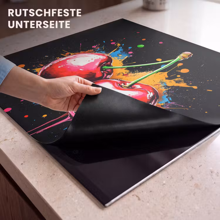 Herdabdeckplatte - Kirschen - Obst - Graffiti - Farbe - Abstrakt - Modern - Farbenfroh — 9