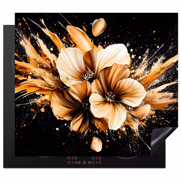 Herdabdeckplatte - Blumen - Gold - Graffiti - Schwarz - Abstrakt — 1