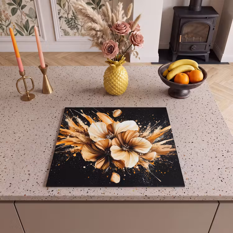 Herdabdeckplatte - Blumen - Gold - Graffiti - Schwarz - Abstrakt — 2