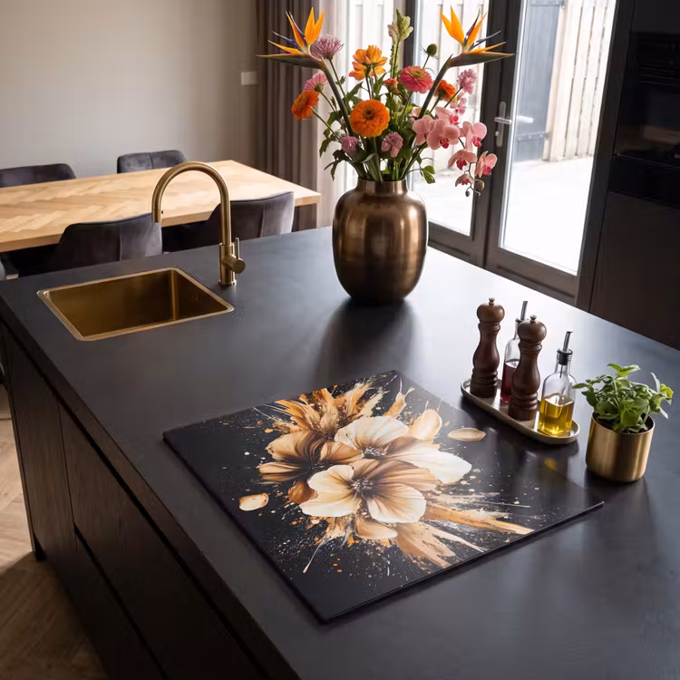 Herdabdeckplatte - Blumen - Gold - Graffiti - Schwarz - Abstrakt — 5