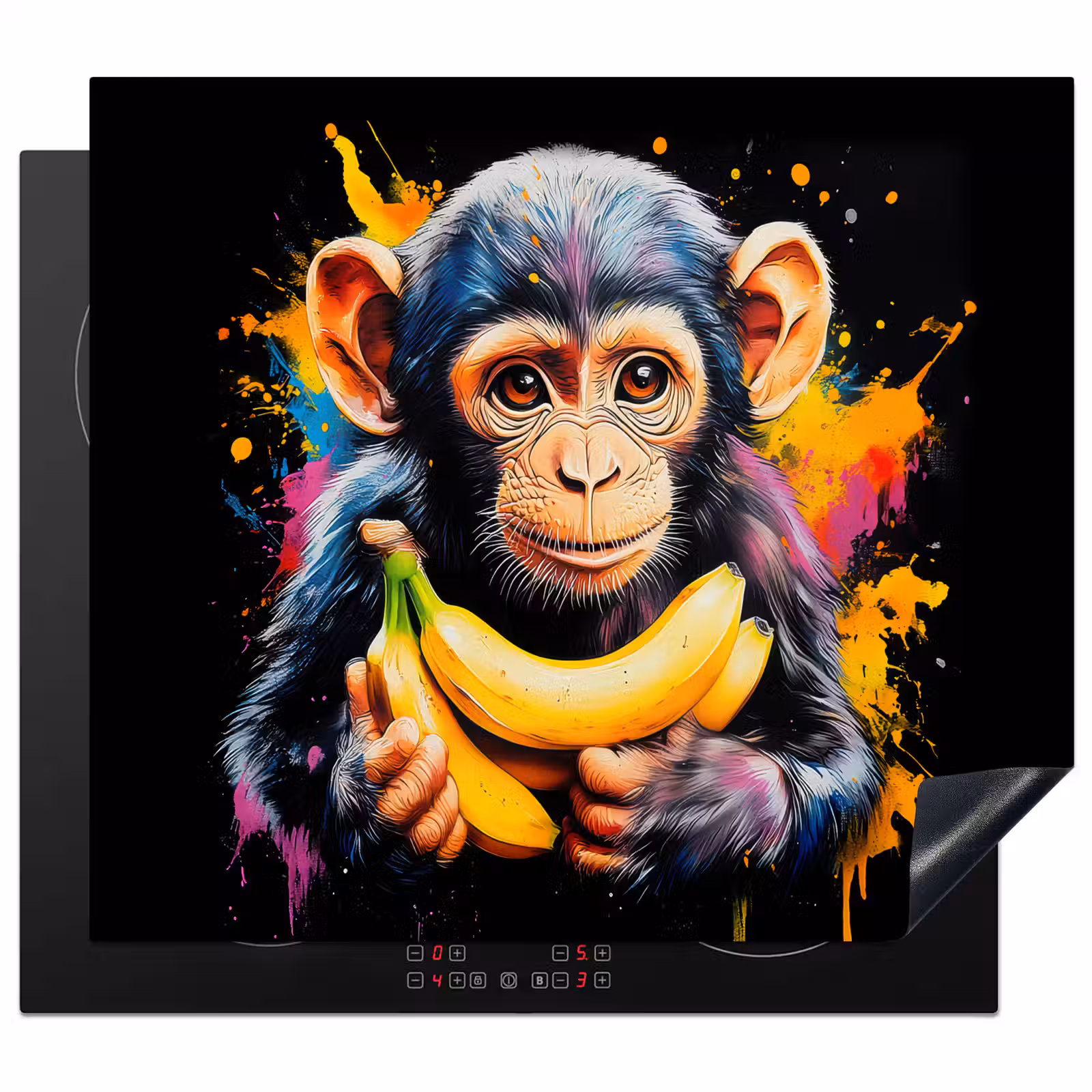 Herdabdeckplatte - Affe - Graffiti - Farbenfroh - Bananen - Modern — 1