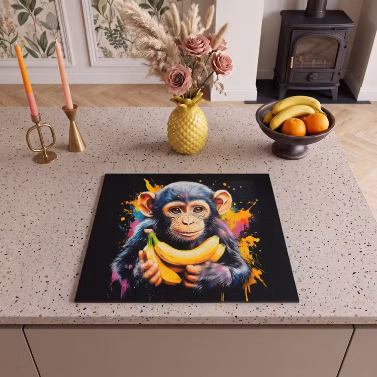 Herdabdeckplatte - Affe - Graffiti - Farbenfroh - Bananen - Modern — 2
