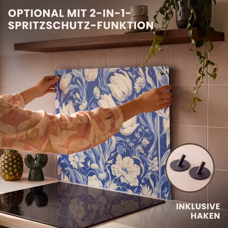 Herdabdeckplatte - Blumen - Delfter Blau - Muster - Tulpe — 10