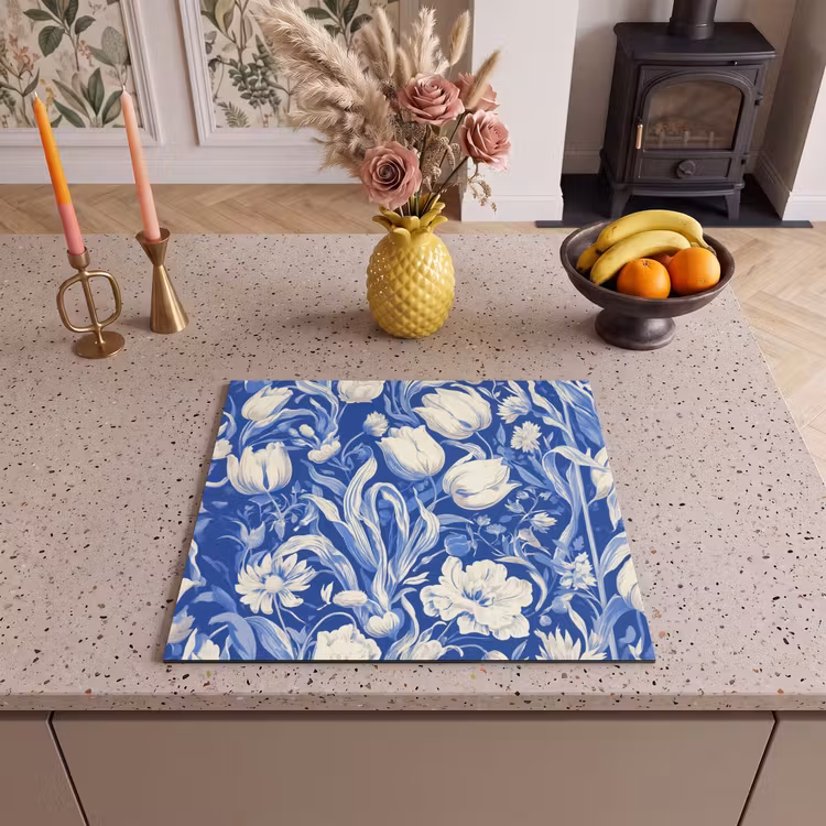 Herdabdeckplatte - Blumen - Delfter Blau - Muster - Tulpe — 2