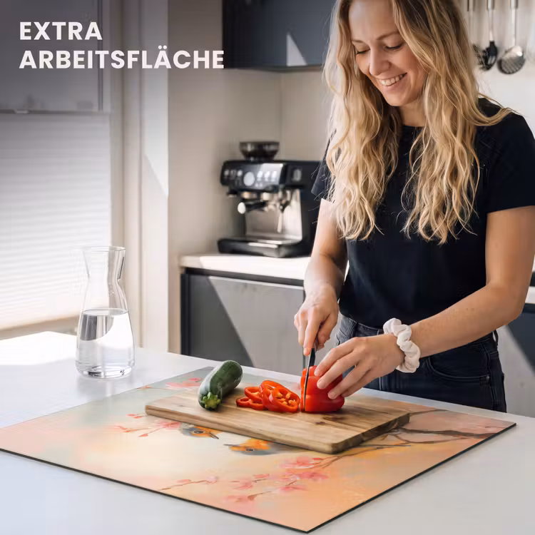 Herdabdeckplatte - Rotkehlchen - Zierpflanze - Blütenzweig — 4
