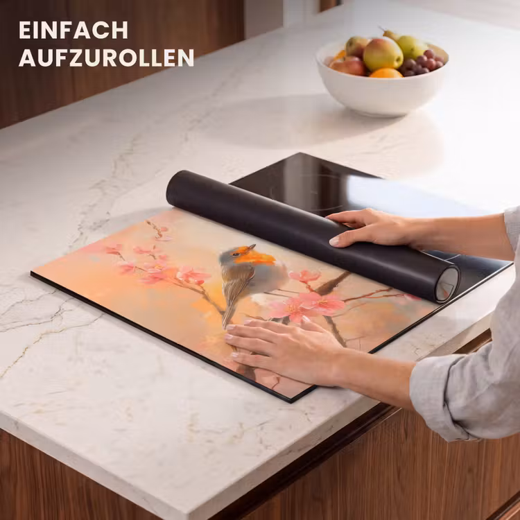 Herdabdeckplatte - Rotkehlchen - Zierpflanze - Blütenzweig — 7