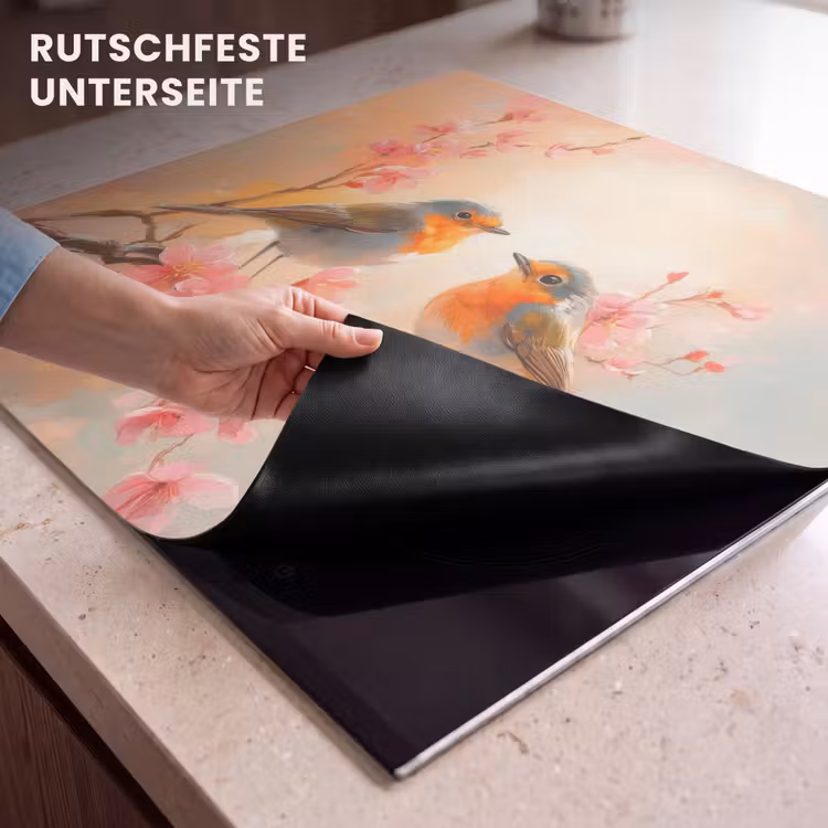Herdabdeckplatte - Rotkehlchen - Zierpflanze - Blütenzweig — 9