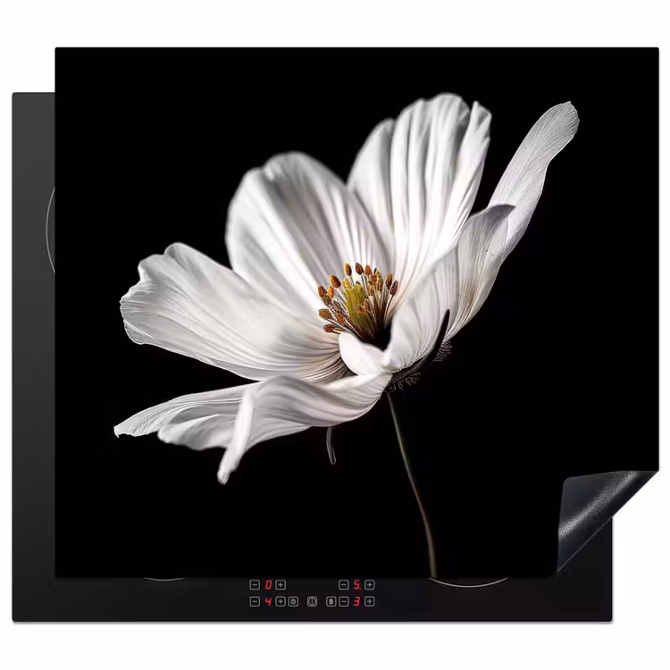 Herdabdeckplatte - Blume - Schwarz - Weiß — 1