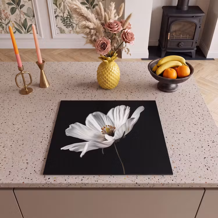Herdabdeckplatte - Blume - Schwarz - Weiß — 2