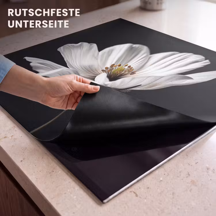 Herdabdeckplatte - Blume - Schwarz - Weiß — 9