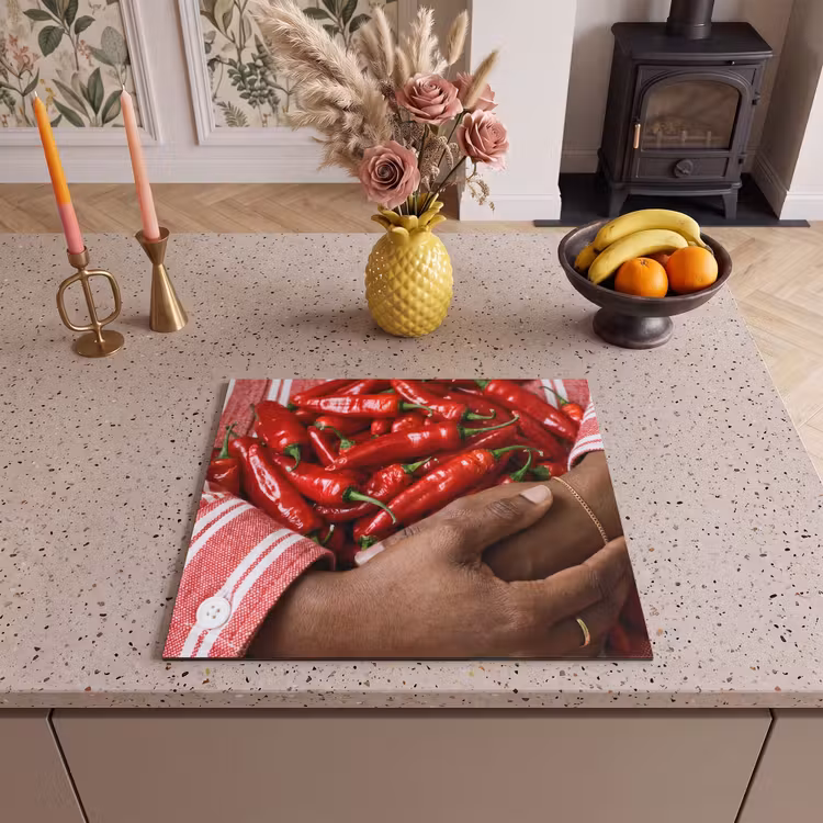 Herdabdeckplatte - Chilischoten – Rot – Hände — 2