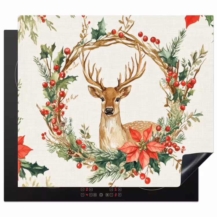 Herdabdeckplatte - Weihnachtskranz - Hirsch - Stechpalme - Rot — 1