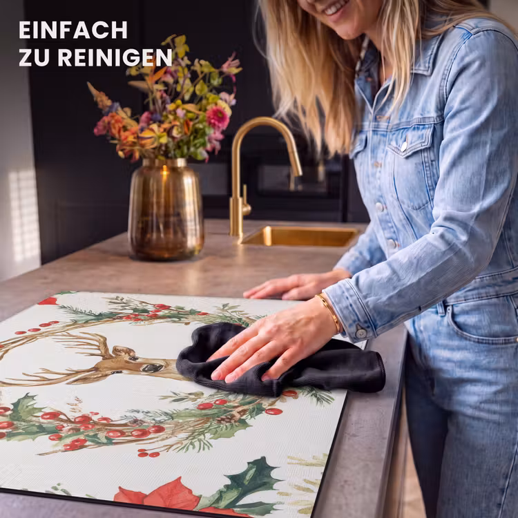 Herdabdeckplatte - Weihnachtskranz - Hirsch - Stechpalme - Rot — 6