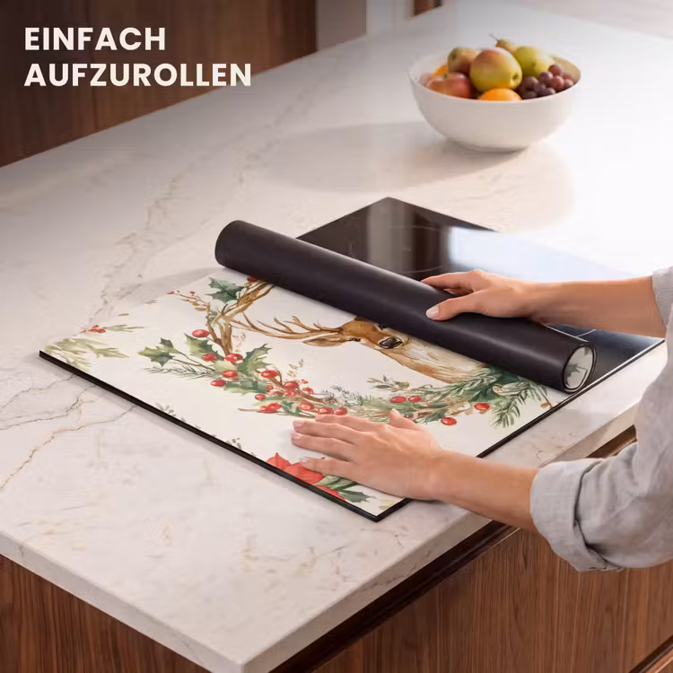 Herdabdeckplatte - Weihnachtskranz - Hirsch - Stechpalme - Rot — 7