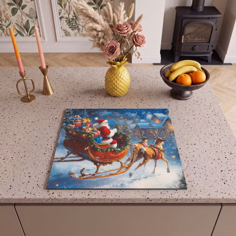 Herdabdeckplatte - Weihnachtsmann - Rentier - Weihnachten - Schnee — 2